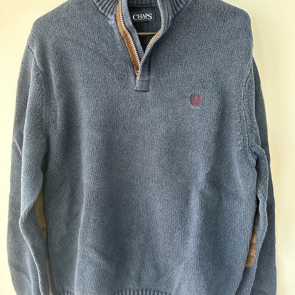 Chaps Blue Zip Up Sweater with Stand-Up Collar